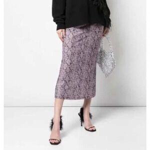 Cinq á Sept Olympia Snakeskin Print Midi‎ Slip Skirt Sea Fog Medium Edgy Femme